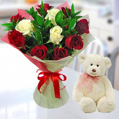 Krmz&Beyaz Gl buketi ve ayck